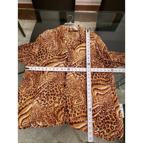 MPH Collection Womens Brown 100% Rayon Collared Long Sleeve Button Down Shirt 2X - Picture 13 of 13